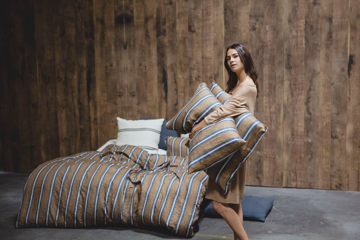 Льняная квадратная полосатая подушка Libeco Home Салем ARCH-00039766 - Вид №3