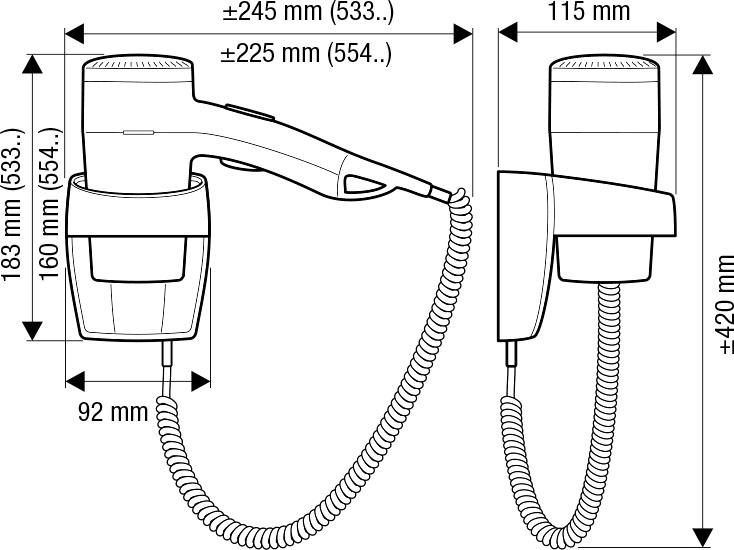 Valera Premium 1100 Мод.533.15 / 038B - 1100 Вт - фен с настенным держателем 55330165 