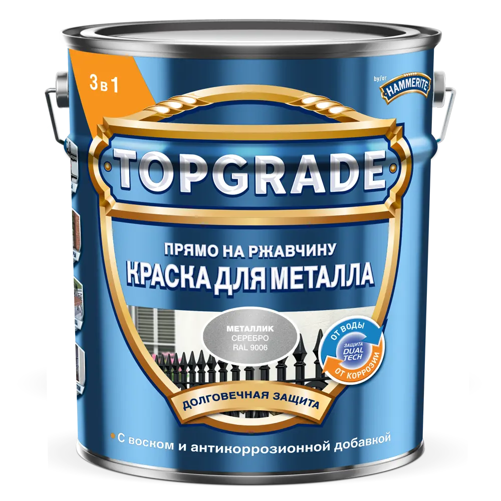 Грунт-эмаль по металлу 3 в 1 Topgrade гладкая цвет серебристый 5 л STLM-2146562 - Вид №1