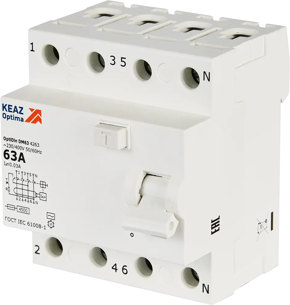 УЗО КЭАЗ 4-полюсное 63А с защитой от токов утечки 89341827