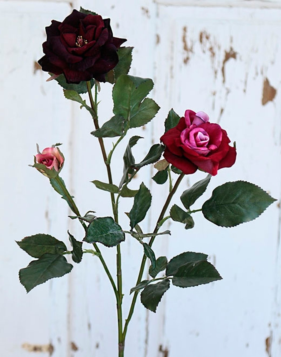 4528 449 a3 Искусственная роза, бархат, 2 цветка, 1 бутон, 70 см, бордовый H-andreas  - Вид №2