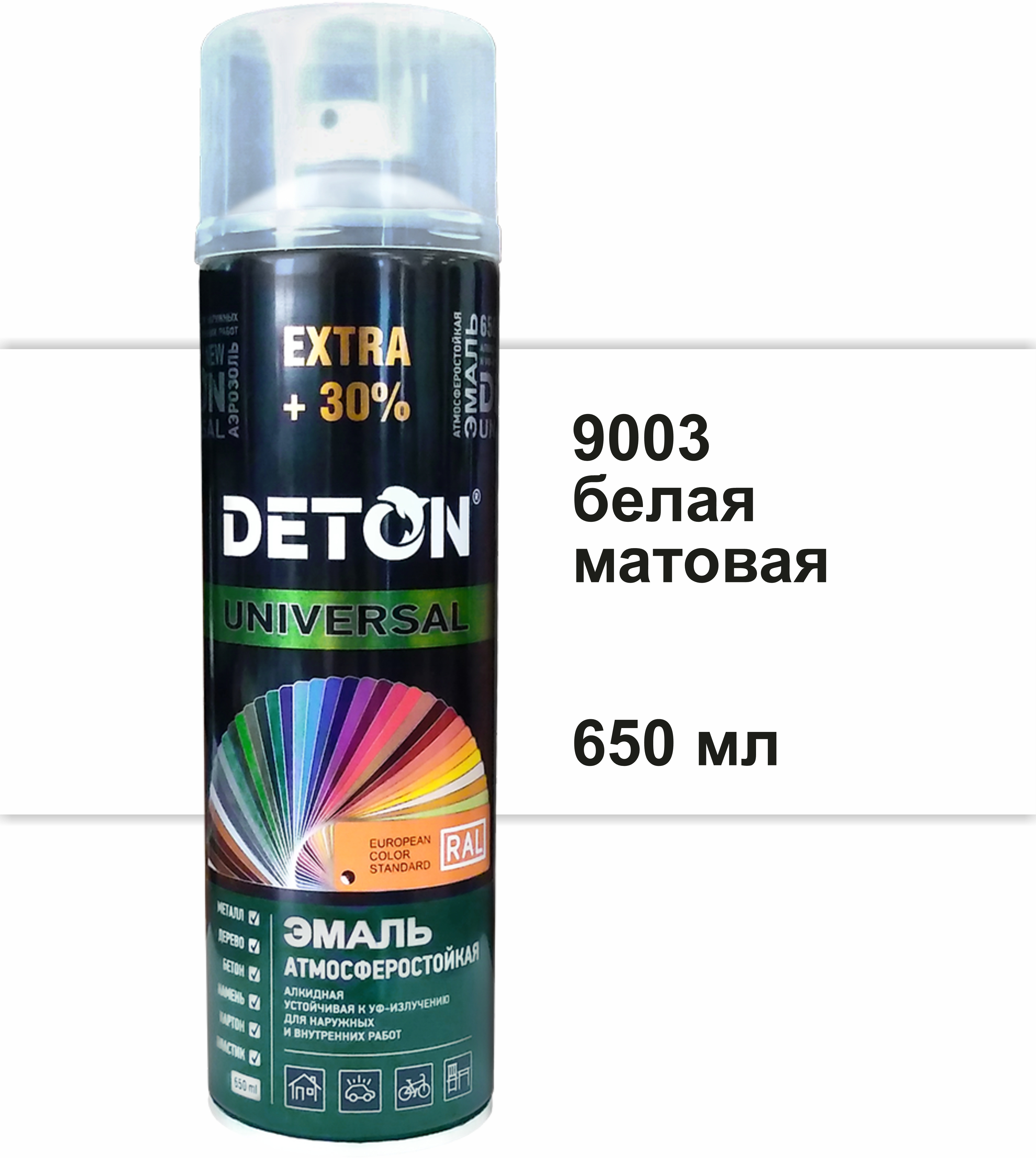 90357111 Эмаль аэрозольная DTN-A07580 алкидная RAL 9003 белый матовый 650 мл STLM-0198966 DETON