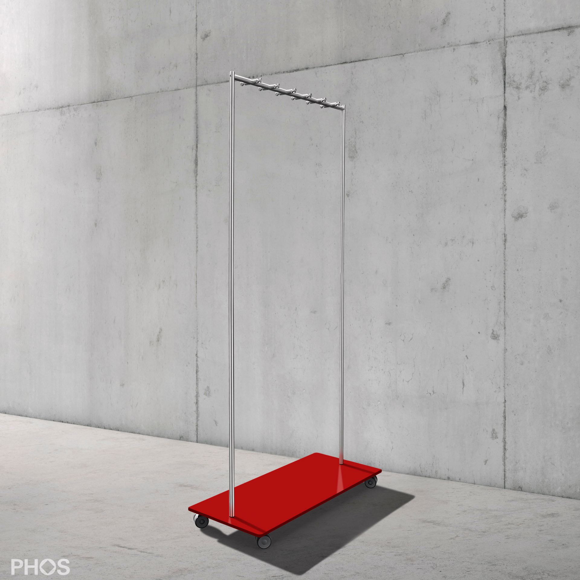 GW2-BPR Гардеробная тележка Twin Pur с 12 крючками для одежды, основание: красное. PHOS 