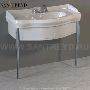 7363K7 Мебель с ящиком лакированная белая глянцевая под умывальник 100, в комплекте с ножками из алюминия (хром) ручка-кристалл с окантовкой (хром). Retro