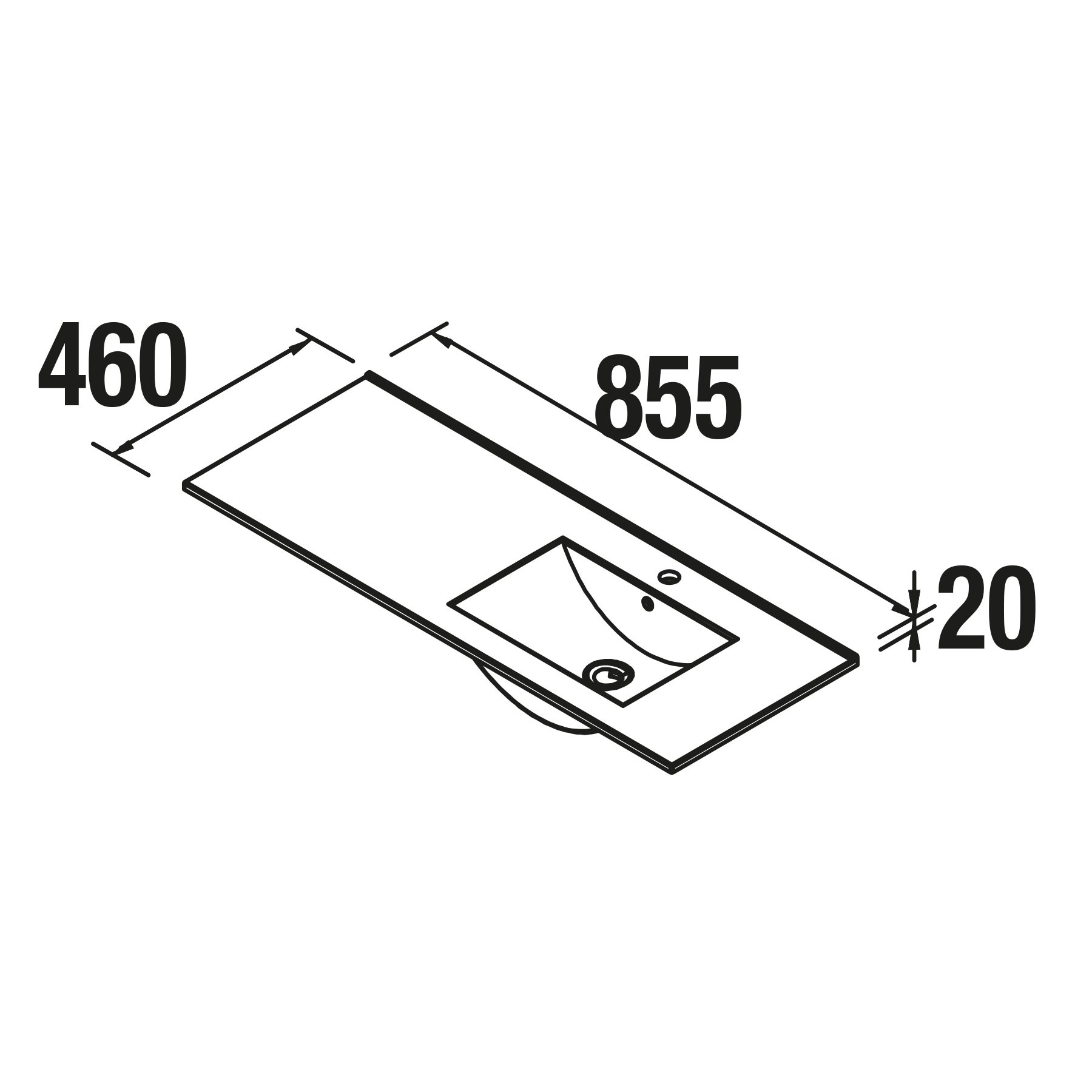 21091 SALGAR Раковина IBERIA 855 Тумба слева БЕЛЫЙ ФАРФОР 855 x 20 x 460 мм  - Вид №1