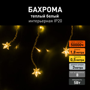 93896050 Электрогирлянда комнатная a049842 бахрома 1.8x1.8 м 64 ламп теплый белый 8 режимов работы STLM-0604015 EUROSVET