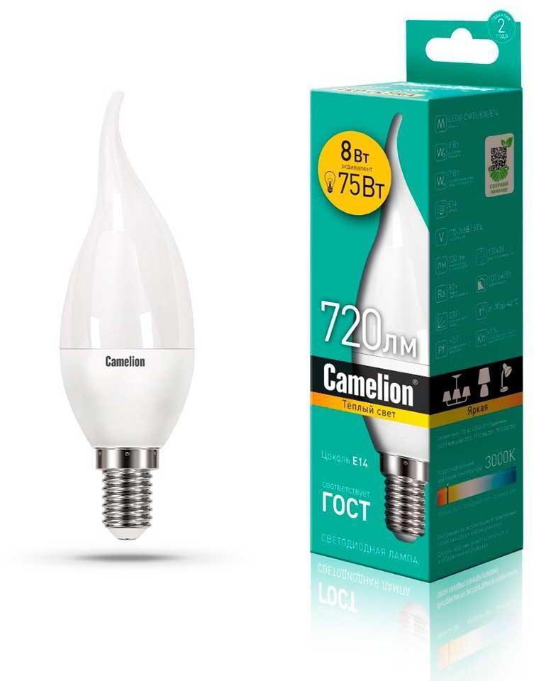 LED8-CW35/830/E14 Лампа светодиодная E14 8W 3000K 12387 Camelion