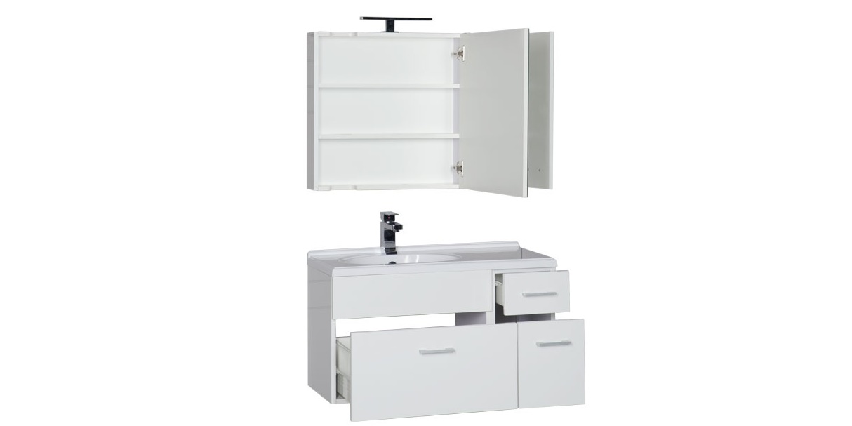 Комплект мебели Aquanet Данте 85 L белый (камерино 1 навесной шкафчик) 00164819 - Вид №2
