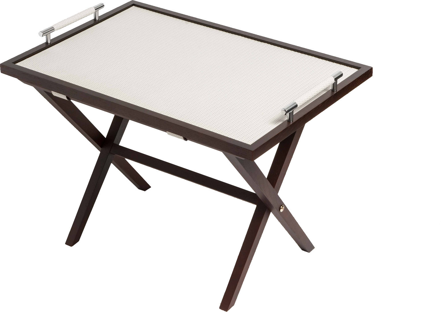 Стол складной Dedalo - 65X45XH44 см / ТЕМНО-КОРИЧНЕВЫЙ / плетеная кожа_кремовый