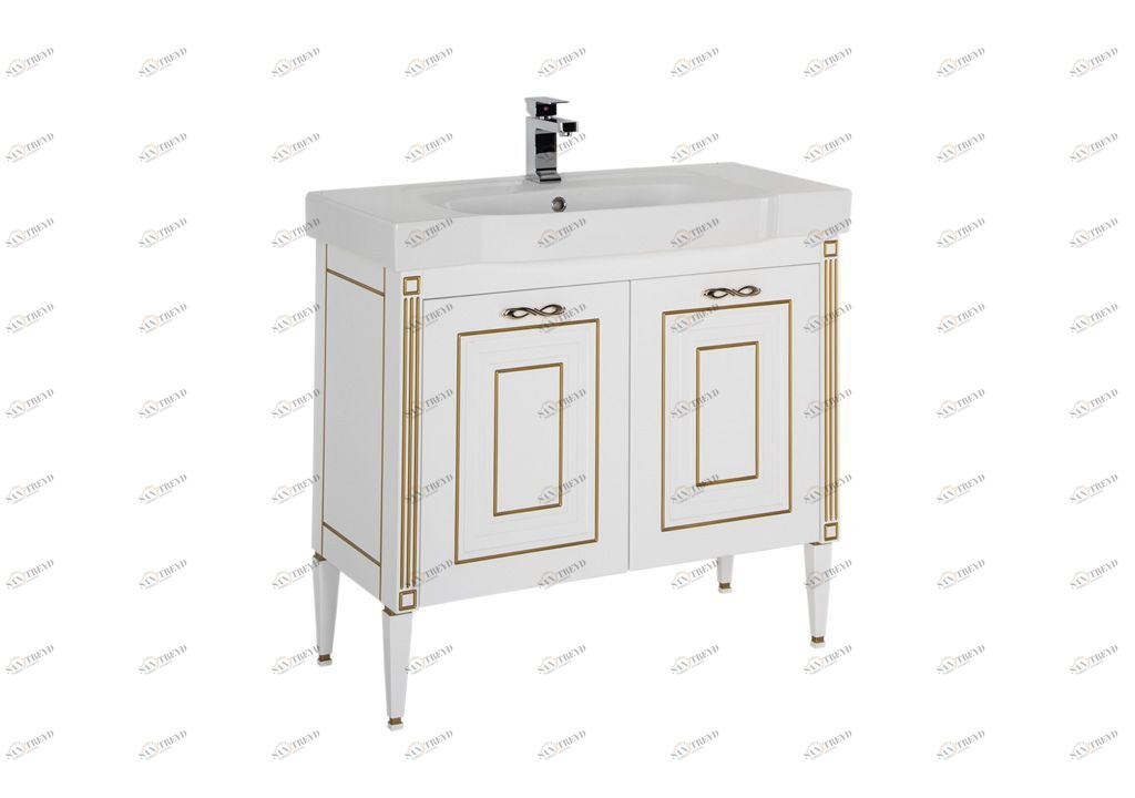 Тумба с раковиной Aquanet Паола 90 белый/золото (керамика) 0018611800185340