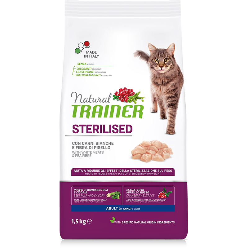 ПР0039518 Корм для кошек TRAINER Natural Adult Sterilised для кастрированных, свежее белое мясо сух. 1,5кг NATURAL TRAINER 
