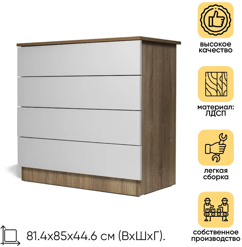91167019 Комод Doma Mamamia 1087599 4 ящика 85x44.6x81.4 см ЛДСП цвет белый STLM-1088523