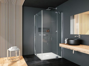 Стеклянная угловая душевая кабина с распашной дверью