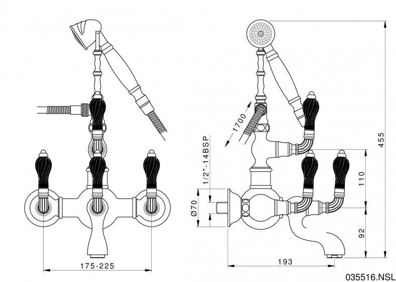 Bronces Mestre Настенный смеситель для ванны с ручным душем Artica with porcelain 035516.nsl.50 - Вид №1