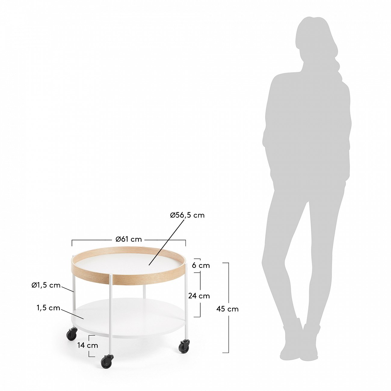 Столик сервировочный на колесиках белый 61 см Alban от La Forma LA FORMA ALBAN 344910 Бежевый;белый  - Вид №3