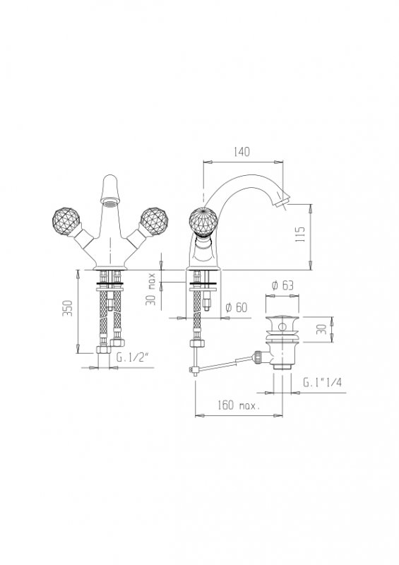 Смеситель для раковины CEZARES GOLF-LS1-03/24 - Вид №1