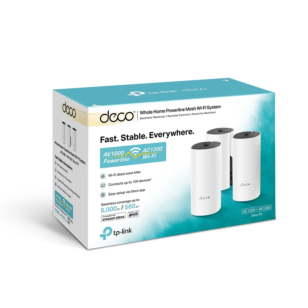 Deco P9(3-Pack) Ac1200 hybrid mesh wi-fi system, support av1000 powerline, 2 giga rj-45 TP-Link Santreyd  - Вид №4