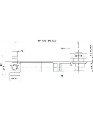 609400 045 00  Комплект слива раковины и трубки TBXP, двустворчатый клапан, h. Отрезной 34 мм Valentin Хром  - Вид №4