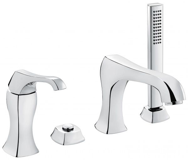 76120BIO Комплект Ares с ручным душем для установки на борт ванны. На 4 отверстия, цвет белый-матовый EMMEVI