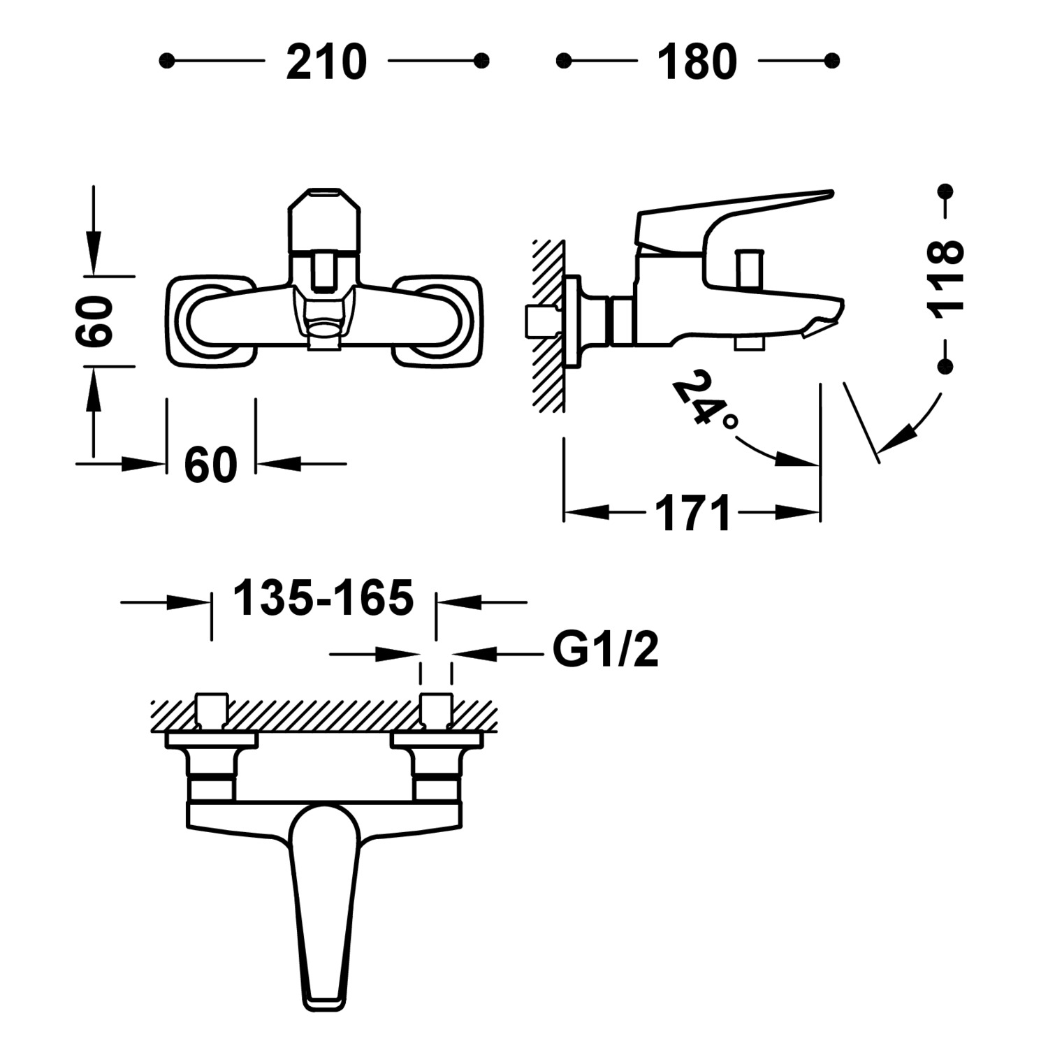 Настенный смеситель CANIGÓ PLUS с одной ручкой для ванны и душа-21817001 TRES Canigo - Вид №1