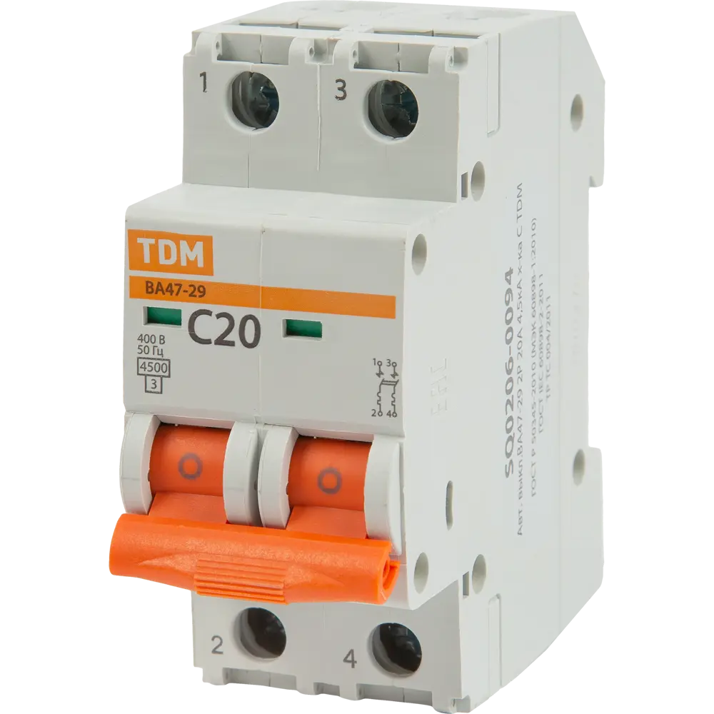 Автоматический выключатель TDM Electric ВА47-29 2P C20А для защиты электросетей 84399477 STLM-0049250