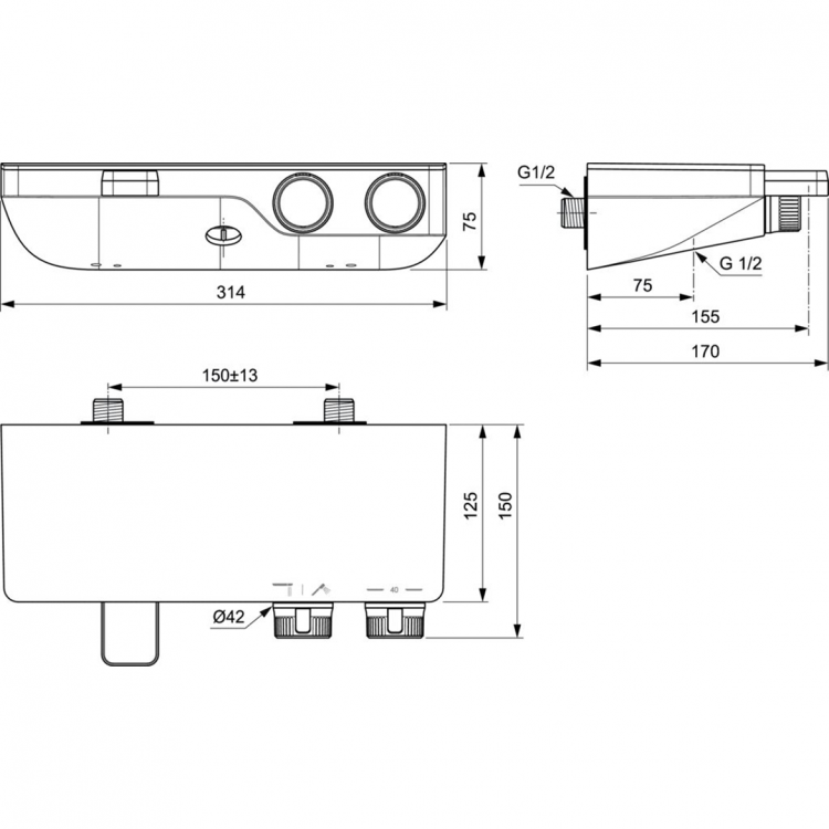 A7330AA Настенный термостатический смеситель для ванны/душа Ideal Standard CERATHERM S200  - Вид №3