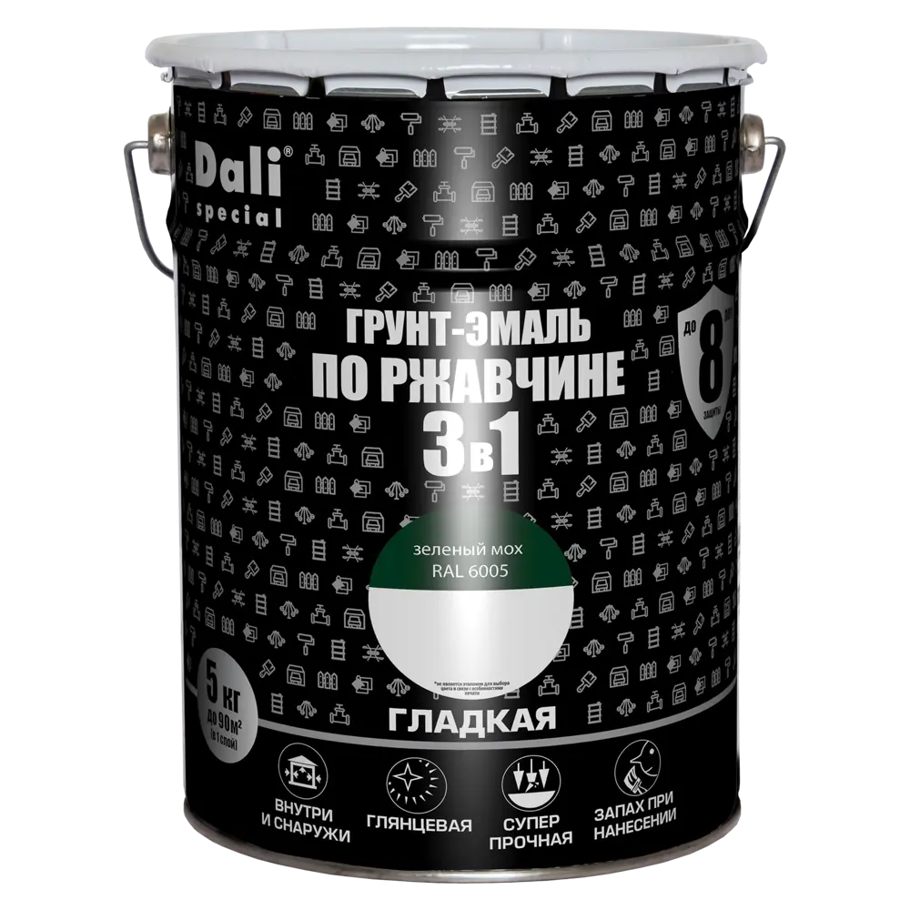 Грунт-эмаль Dali 3 в 1 «Зелёный мох» для защиты металла от коррозии 84584235 STLM-0052319 - Вид №1