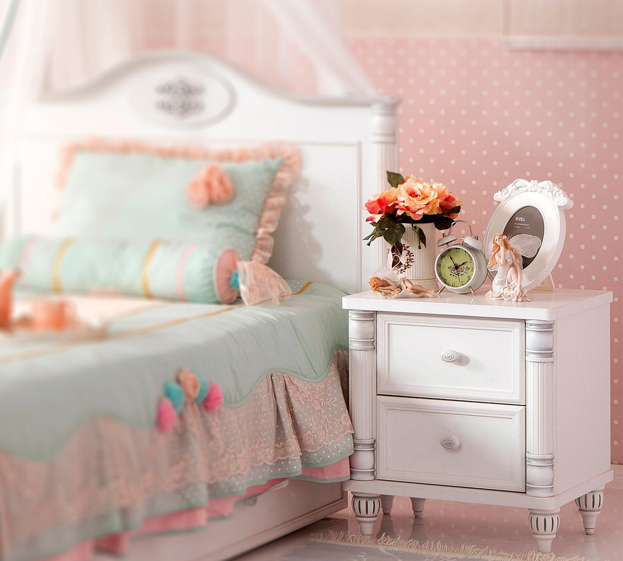 Прикроватная тумбочка белая с 2 ящиками Romantic CILEK ROMANTIC 00-3832592 Белый Santreyd - Вид №1