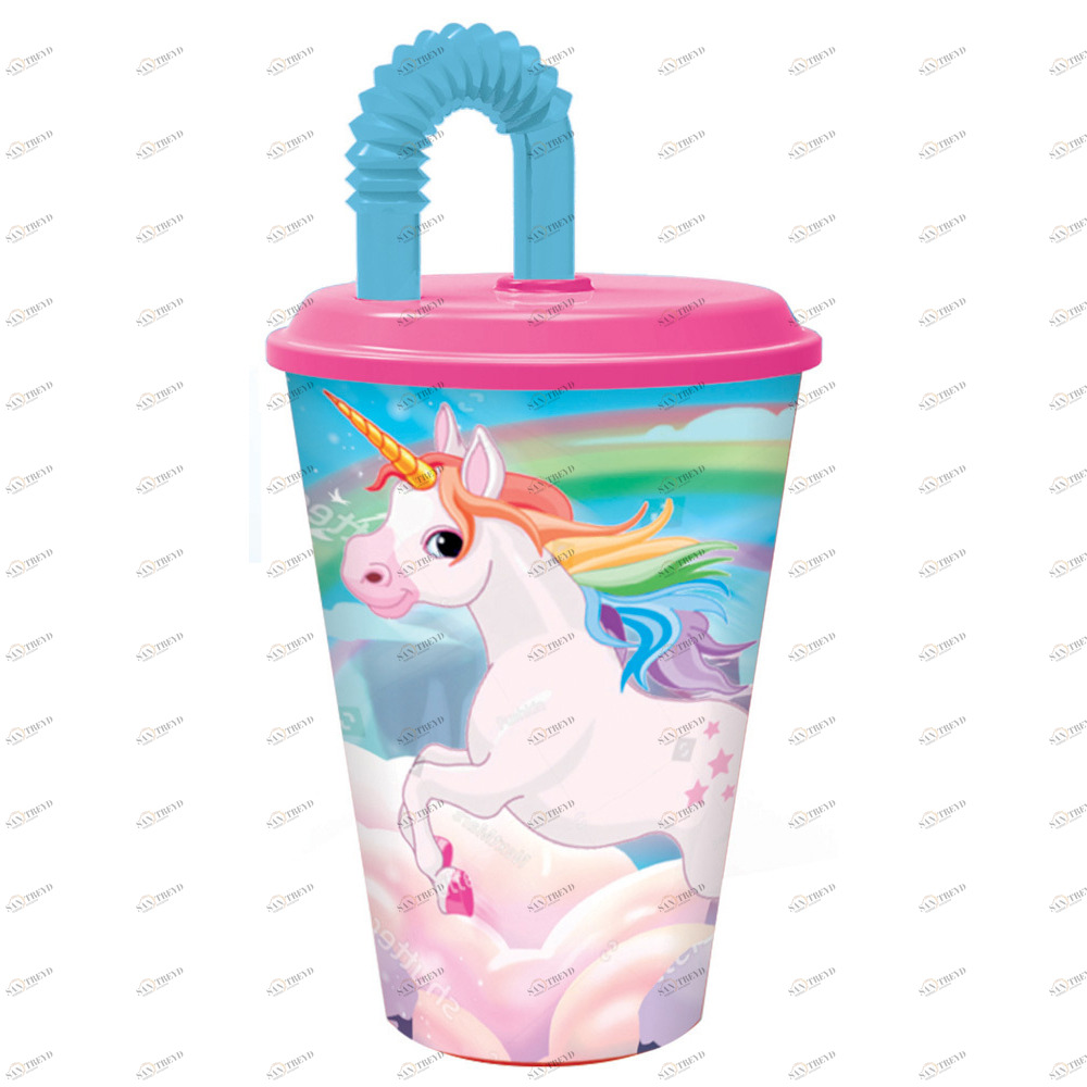 Стакан спортивный пластиковый с соломинкой и крышкой "Единороги", 430 мл STOR ЕДИНОРОГИ 335939 Голубой Santreyd 