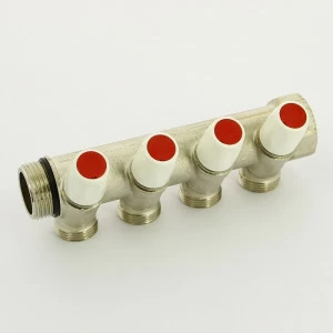 Коллектор НВ с вентилями никелированный Rautitan MX Rehau 1" x 4 вых 3/4"EK межосевое 40 мм