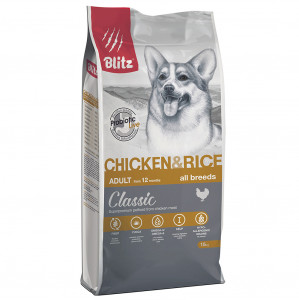 ПР0055588 Корм для собак Classic курица, рис сух. 15кг Blitz