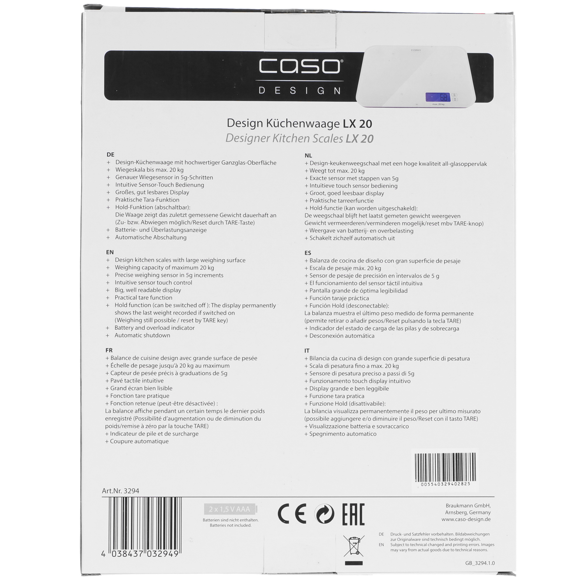 9908375 Кухонные весы CASO LX 20 белый STDN-0047424 - Вид №5