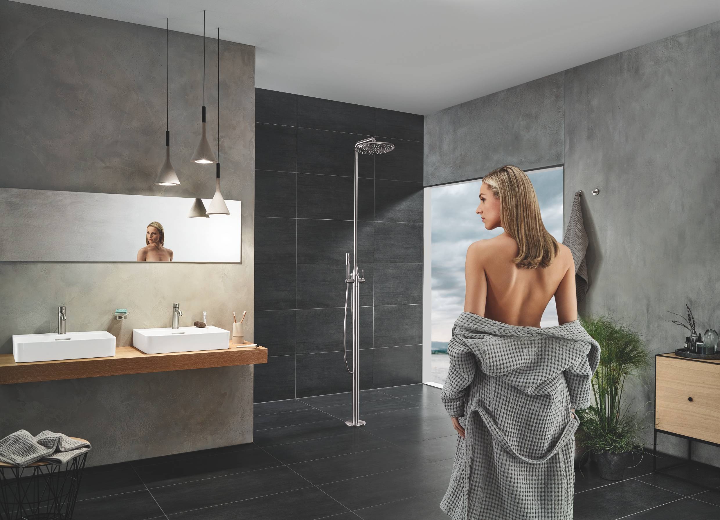 Смеситель для раковины GROHE Essence New S-Size II с донным клапаном, суперсталь (23589DC1) - Вид №3