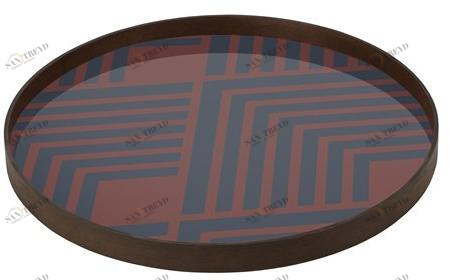 Ethnicraft Круглый поднос из дерева и стекла Urban geometry 20934