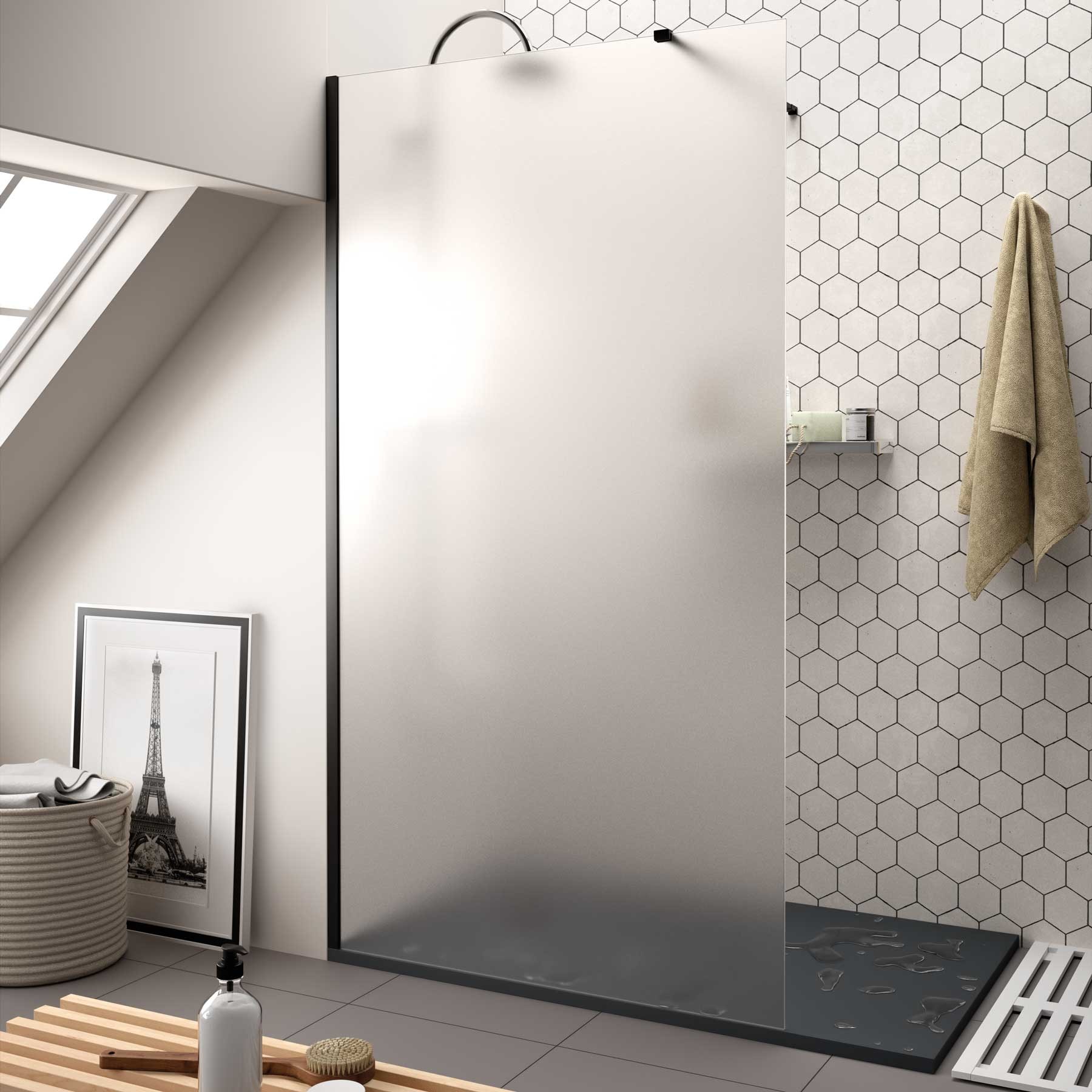 26350 SALGAR Душевая перегородка BLACK HEAVEN с защитой от известкового налета Translucentto 400x 1950 мм