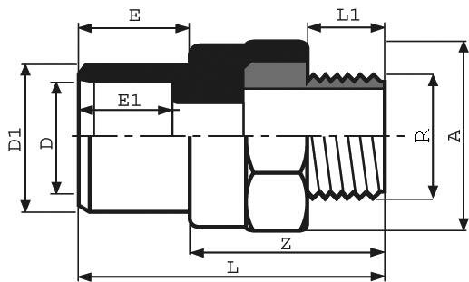 SANIT 193548517 Переход совместного ниппель, PVC-U на латуни, наружная резьба  - Вид №1