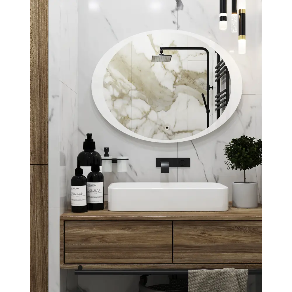 Зеркало для ванной Omega Glass Кан SD66 с подсветкой 80x60 см овальное STLM-2196417 - Вид №5