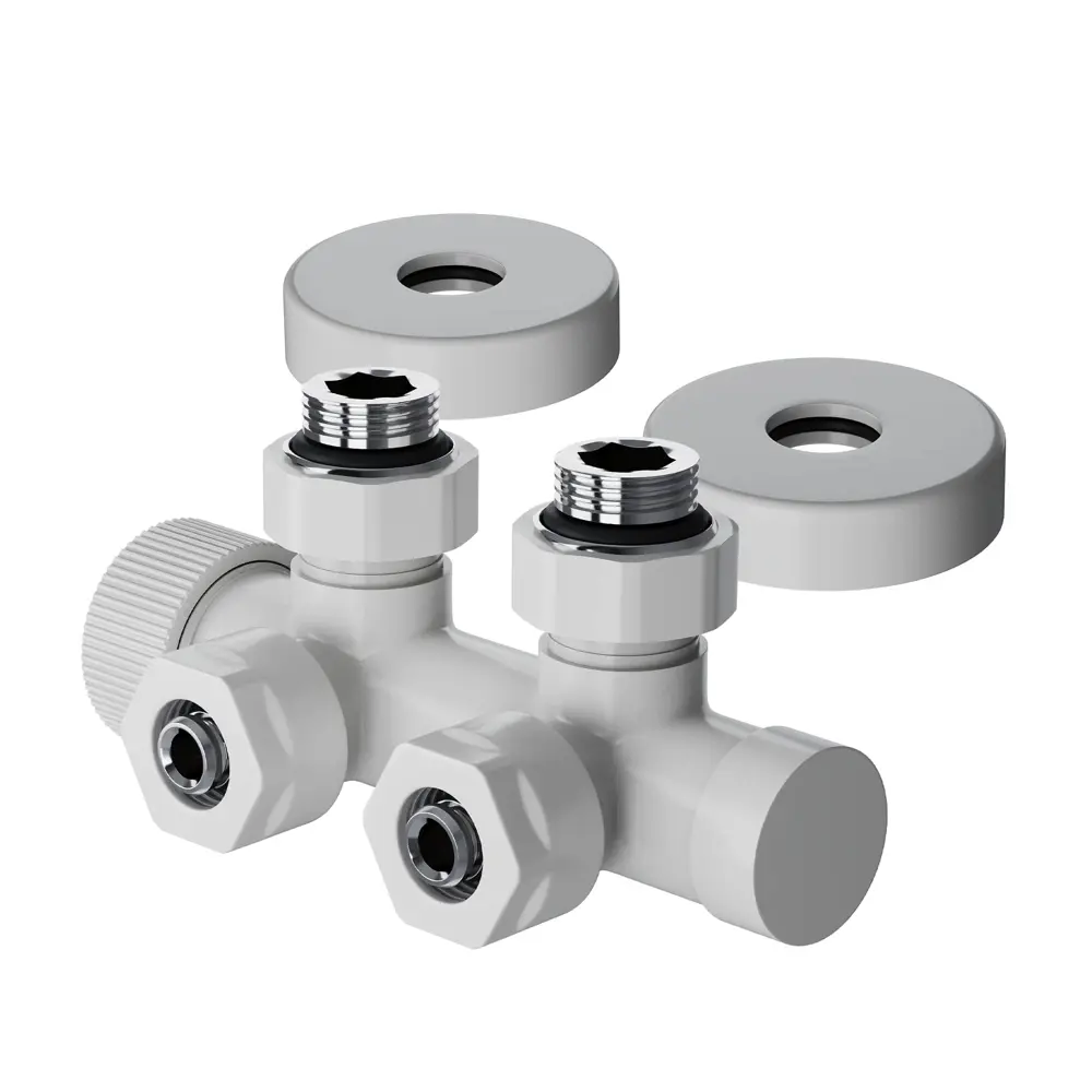 Узел нижнего подключения термостатический угловой Royal Thermo Design Pro 1/2" латунь цвет белый STLM-2065971 - Вид №1