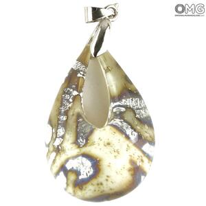 4017 ORIGINALMURANOGLASS Белая подвеска-капля с серебром - муранское стекло OMG 57 см