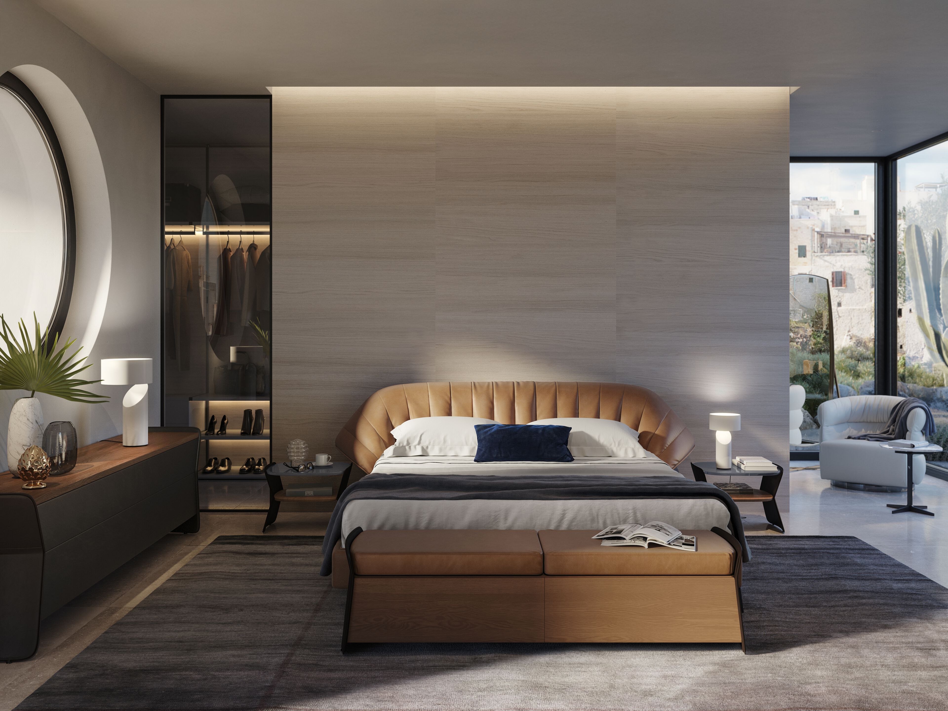 Двуспальная кровать-контейнер с мягким изголовьем Natuzzi Italia CALA ARCH-00076169 - Вид №8