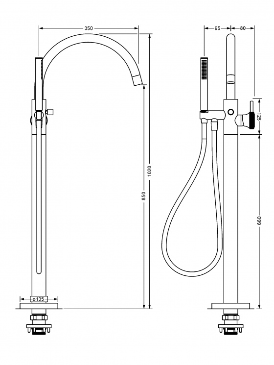 Смеситель однорычажный для ванны, напольный монтаж JOERGER Valenciaновинка 638.10.820.000-AA - Вид №1