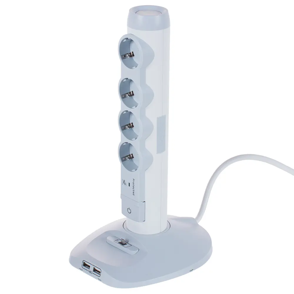 Удлинитель-стойка Legrand 4 розетки с заземлением 3x1.5 мм 2 USB 1.5 м 3500 Вт цвет белый STLM-2109791