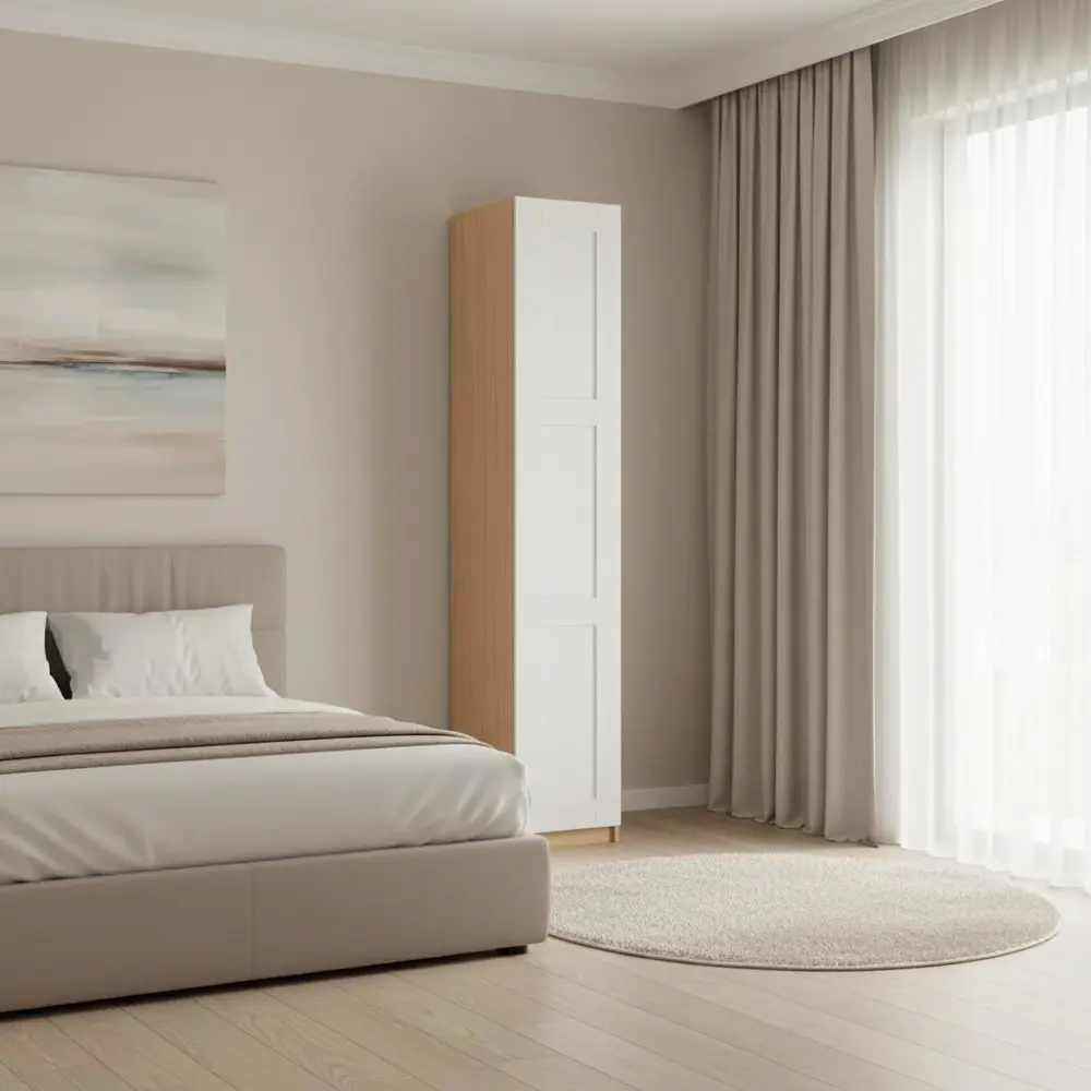 Шкаф распашной Реймс белый с  2 полками, штангой и 3 ящиками 40х232,2х54,5 ЛДСП каркас дуб комано Santreyd Лион STLM-2008985