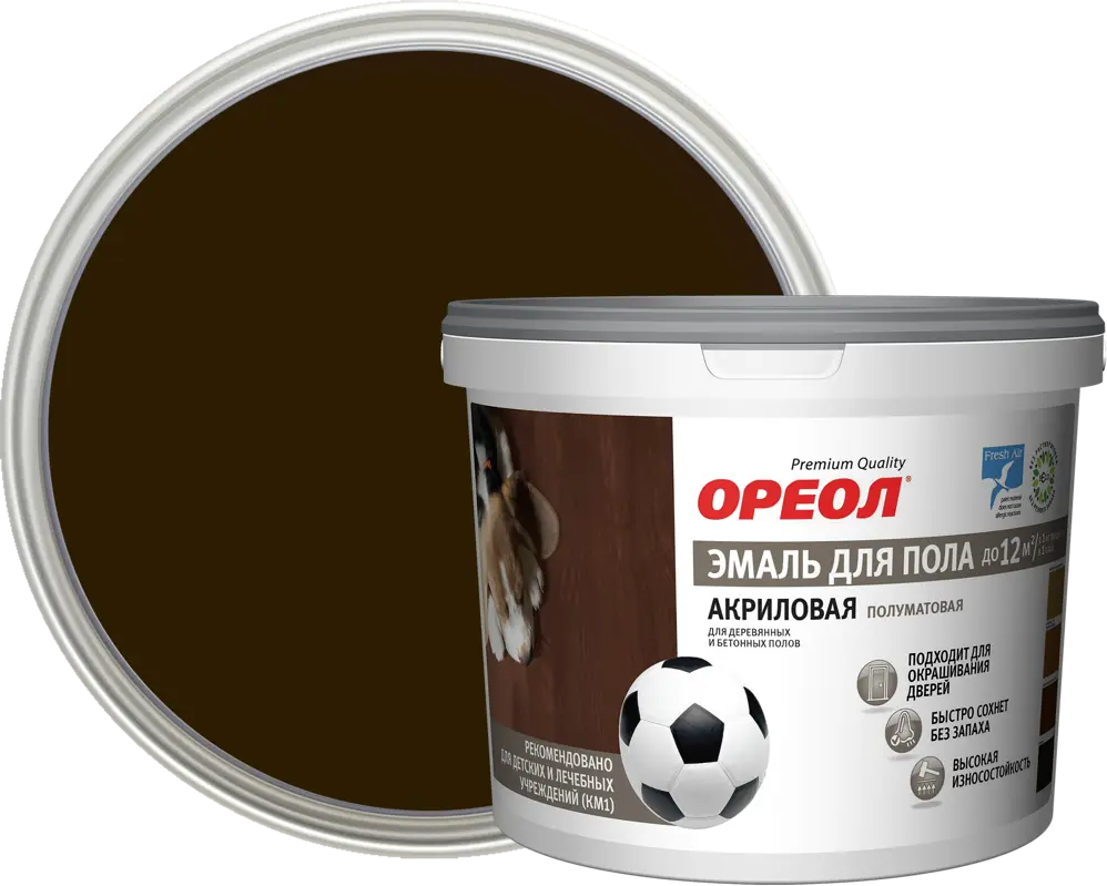 Акриловая эмаль ОРЕОЛ для пола и дверей цвет венге 2,3 кг 84439744