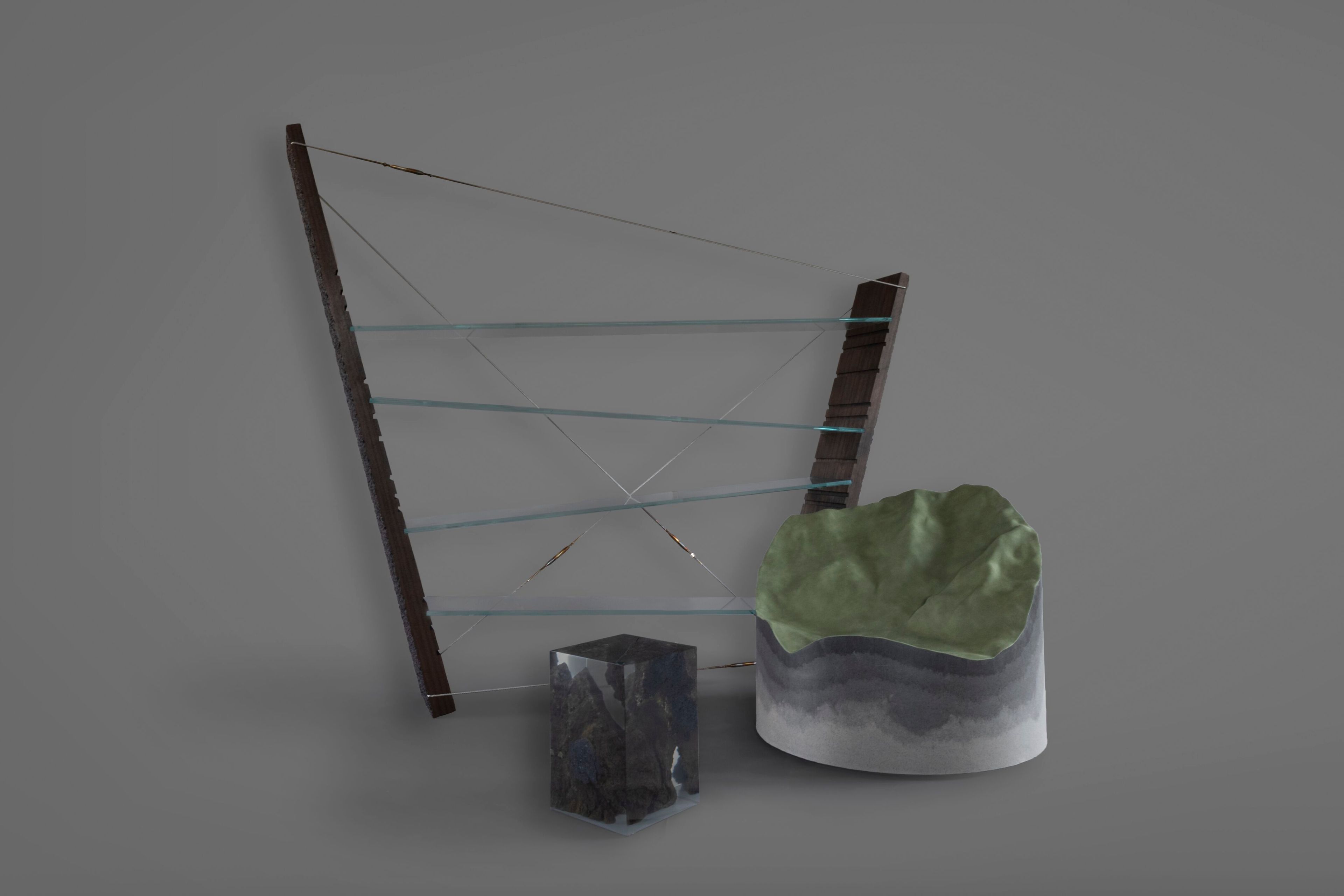 Самонесущая деревянная и стеклянная полка alcarol Geomorphic 2023 ARCH-00049065 - Вид №8