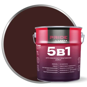 ЛАКРА Грунт-эмаль 5 в 1 для металла и дерева, шоколадно-коричневый 5 л 89416434