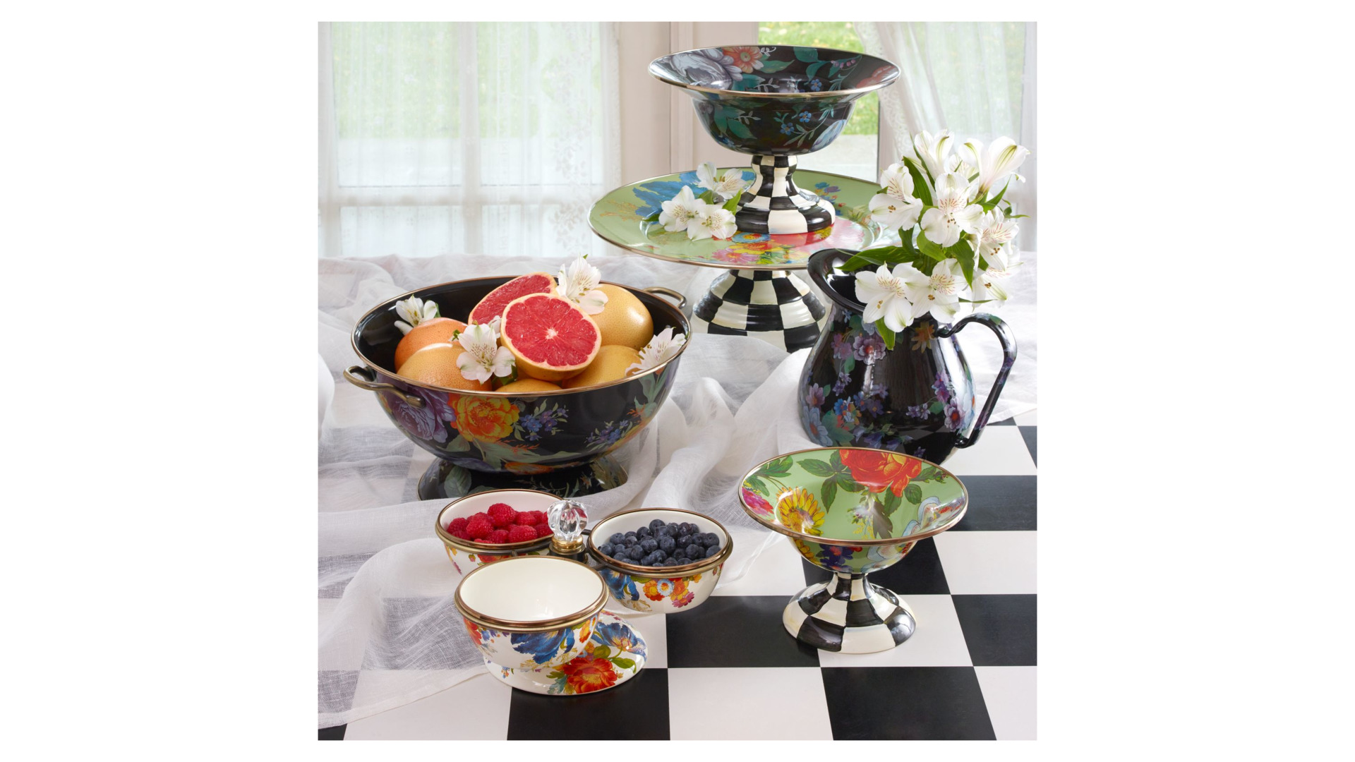 10654511 Mackenzie-Childs Блюдо сервировочное на подставке 40см (зеленое) Flower Market Сталь  - Вид №1