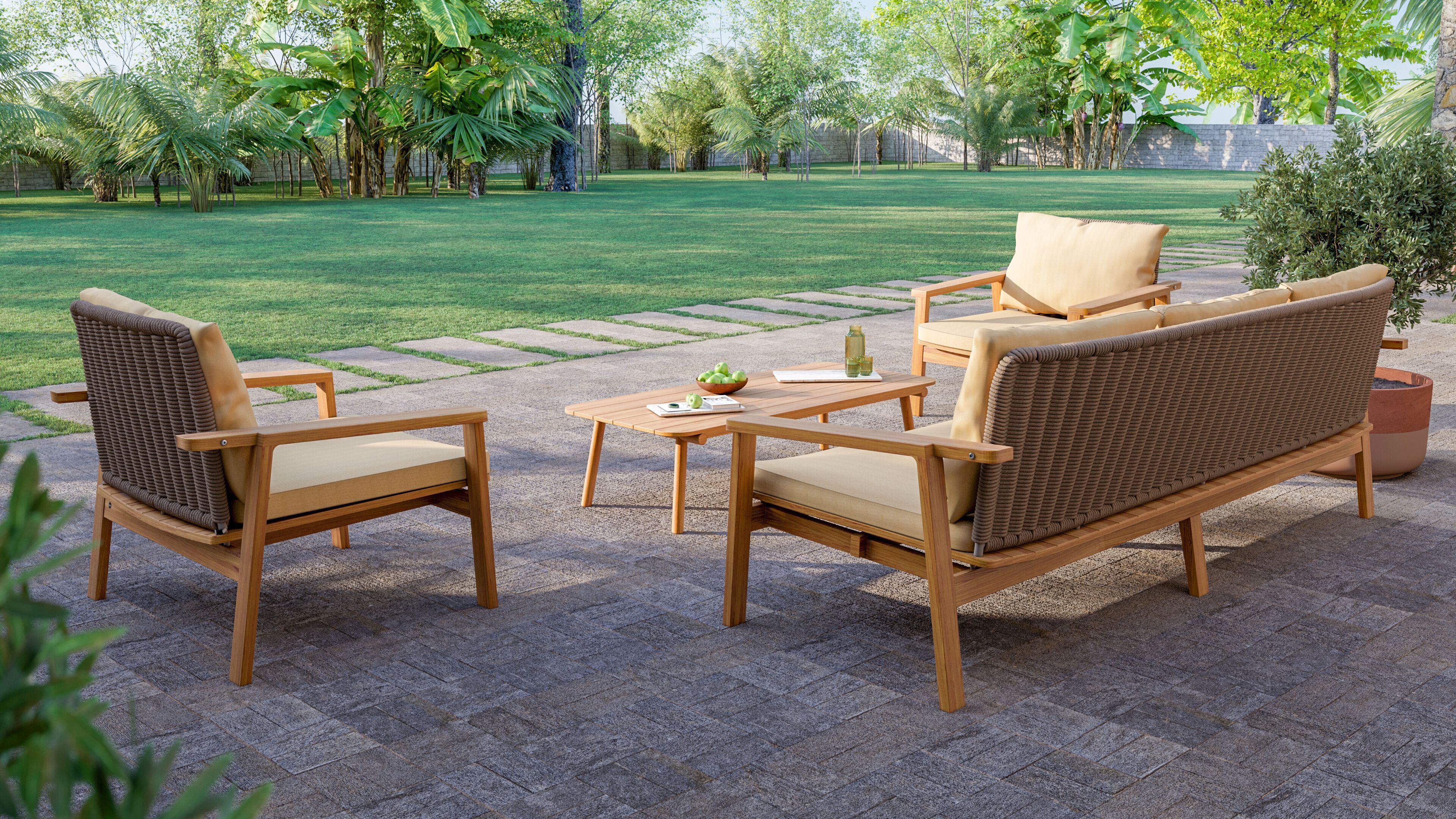 3-местный диван из ткани и тика YAAZ Denk ARCH-00059946 - Вид №1