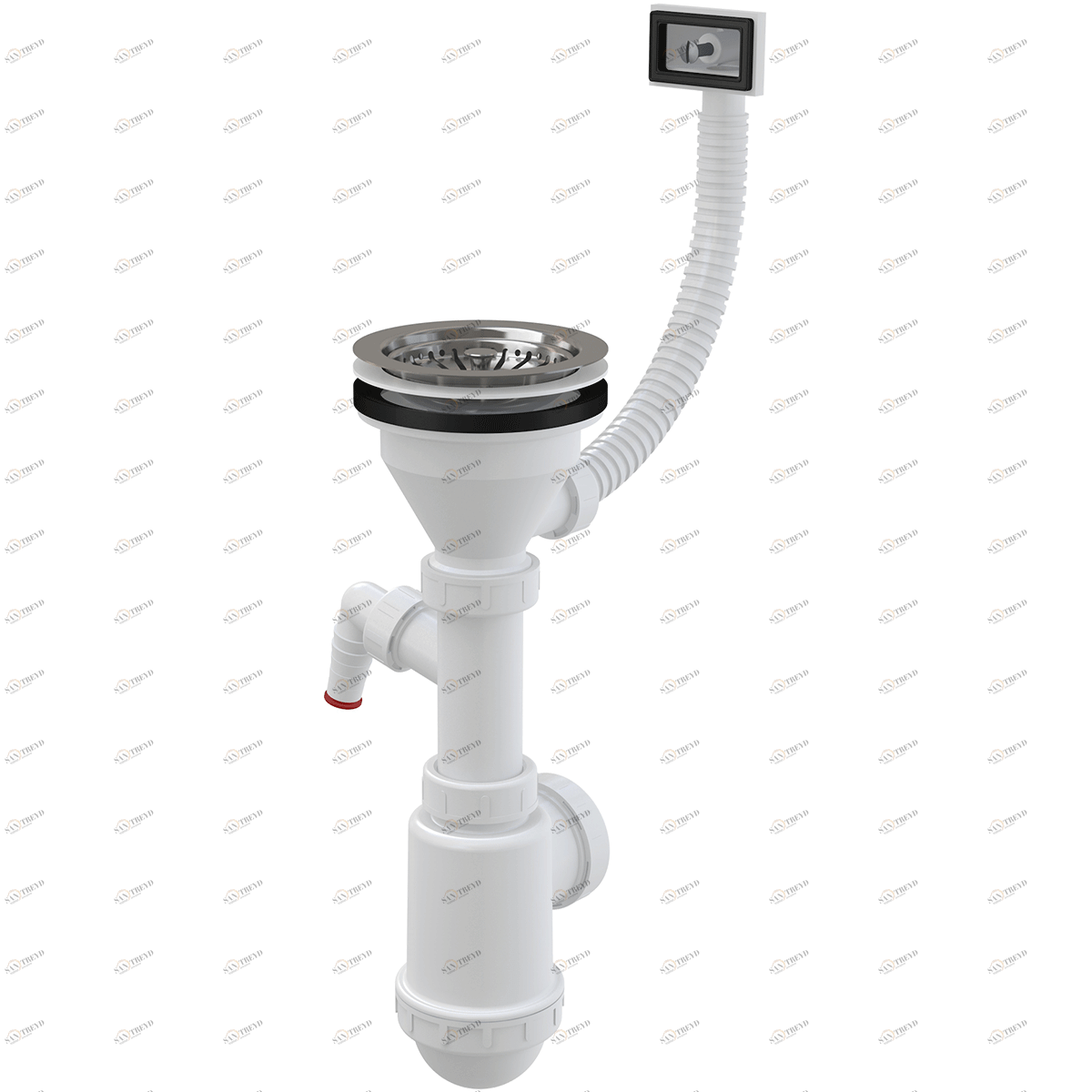 Сифон для мойки с нержавеющей peшeткой DN115, гофропереливом и штуцером ALCAPLAST A447PDN5040