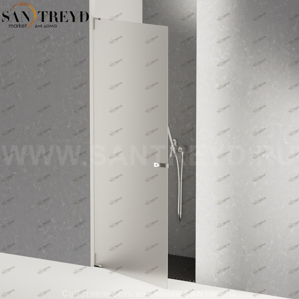 Душевое ограждение FLAT D подрезаемое, стеклянная нишевая с дверью матовая перегородка с поддоном из темного дуба. Размеры: длина от 68,2 до 100 см Agape DB10100WS